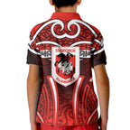 St George Illawarra Dragons Rugby Kid Polo Shirt Polynesian Tribal Dragon Warrior Red Pattern
