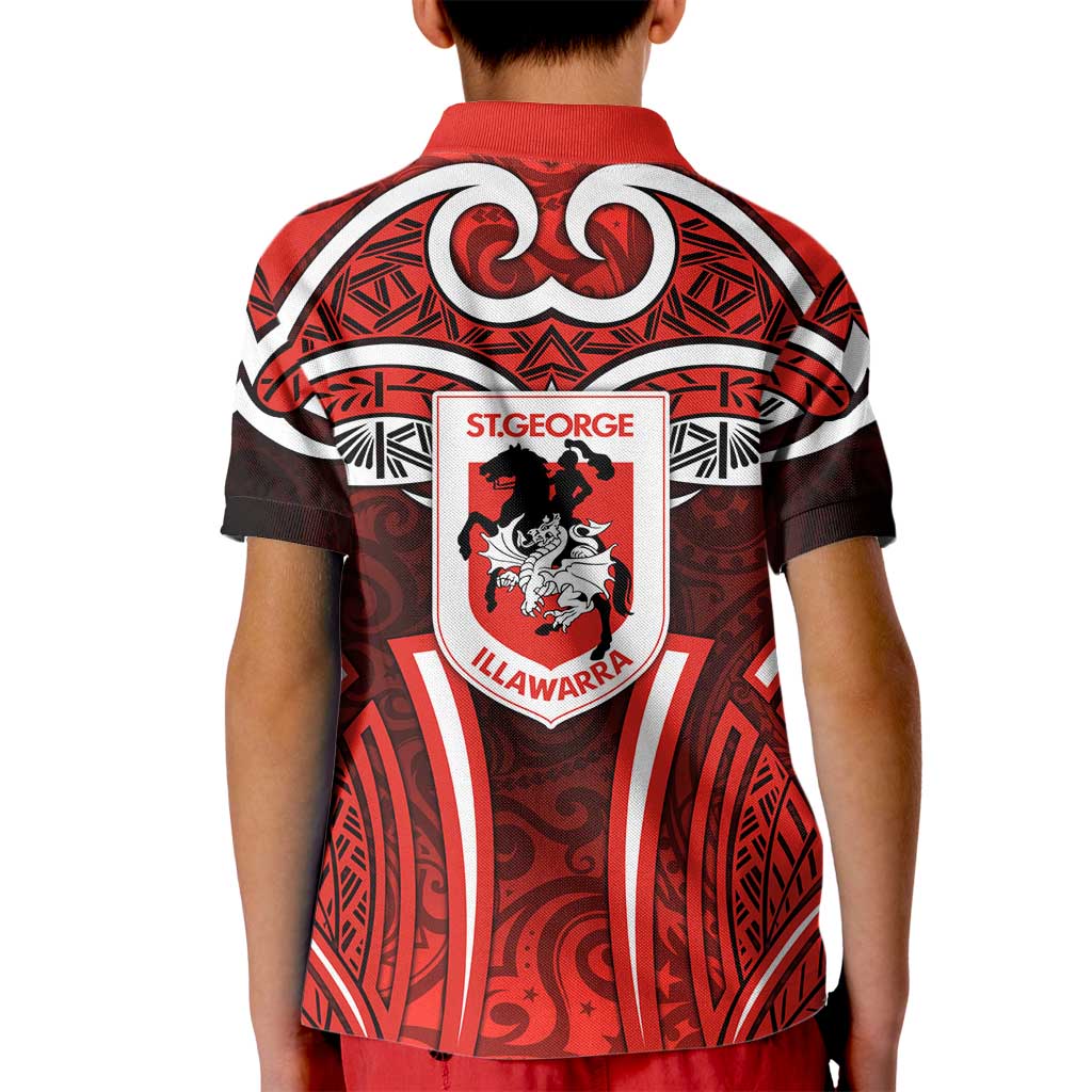 St George Illawarra Dragons Rugby Kid Polo Shirt Polynesian Tribal Dragon Warrior Red Pattern