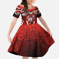 St George Illawarra Dragons Rugby Kid Short Sleeve Dress Polynesian Tribal Dragon Warrior Red Pattern