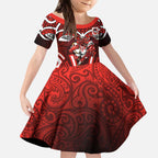 St George Illawarra Dragons Rugby Kid Short Sleeve Dress Polynesian Tribal Dragon Warrior Red Pattern