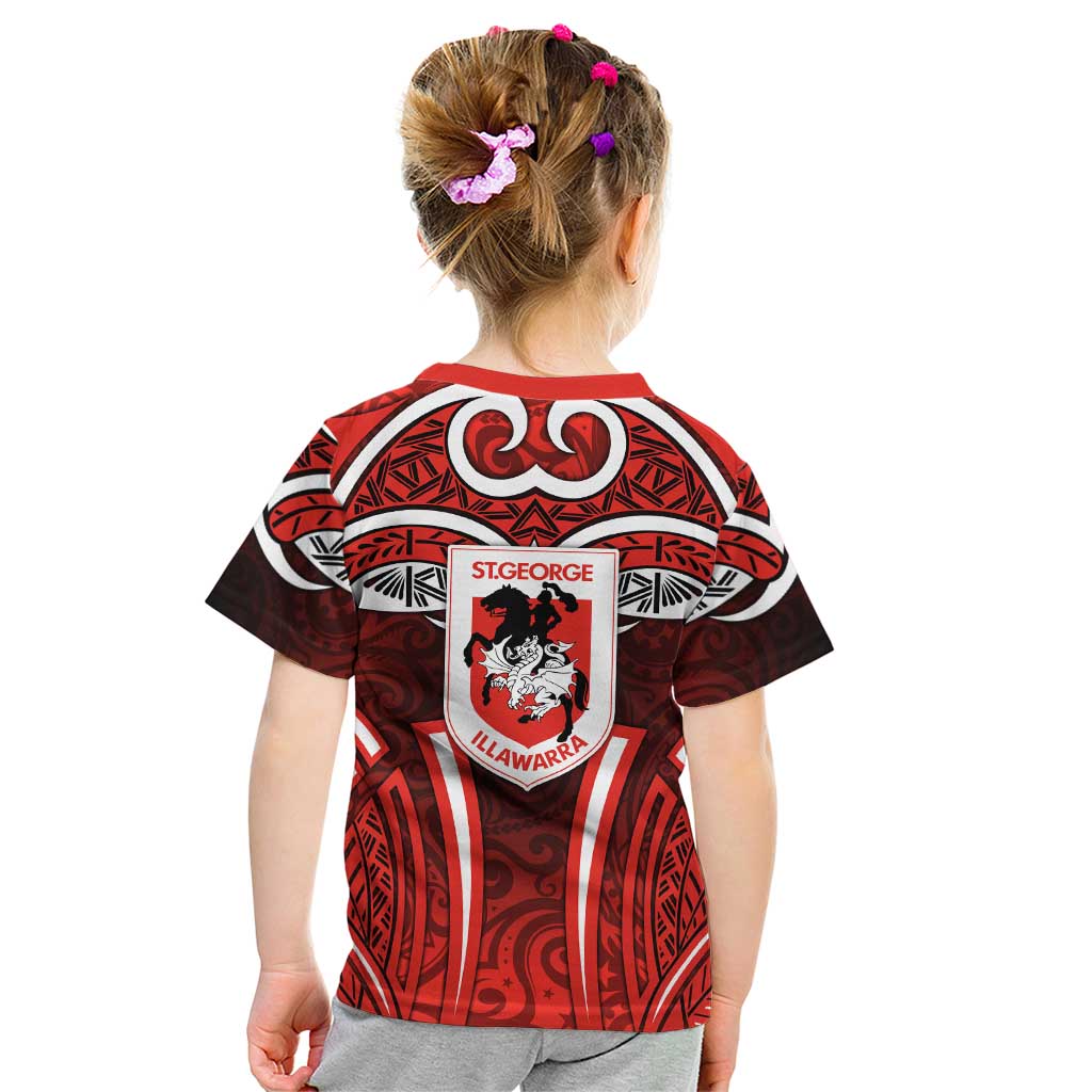 St George Illawarra Dragons Rugby Kid T Shirt Polynesian Tribal Dragon Warrior Red Pattern