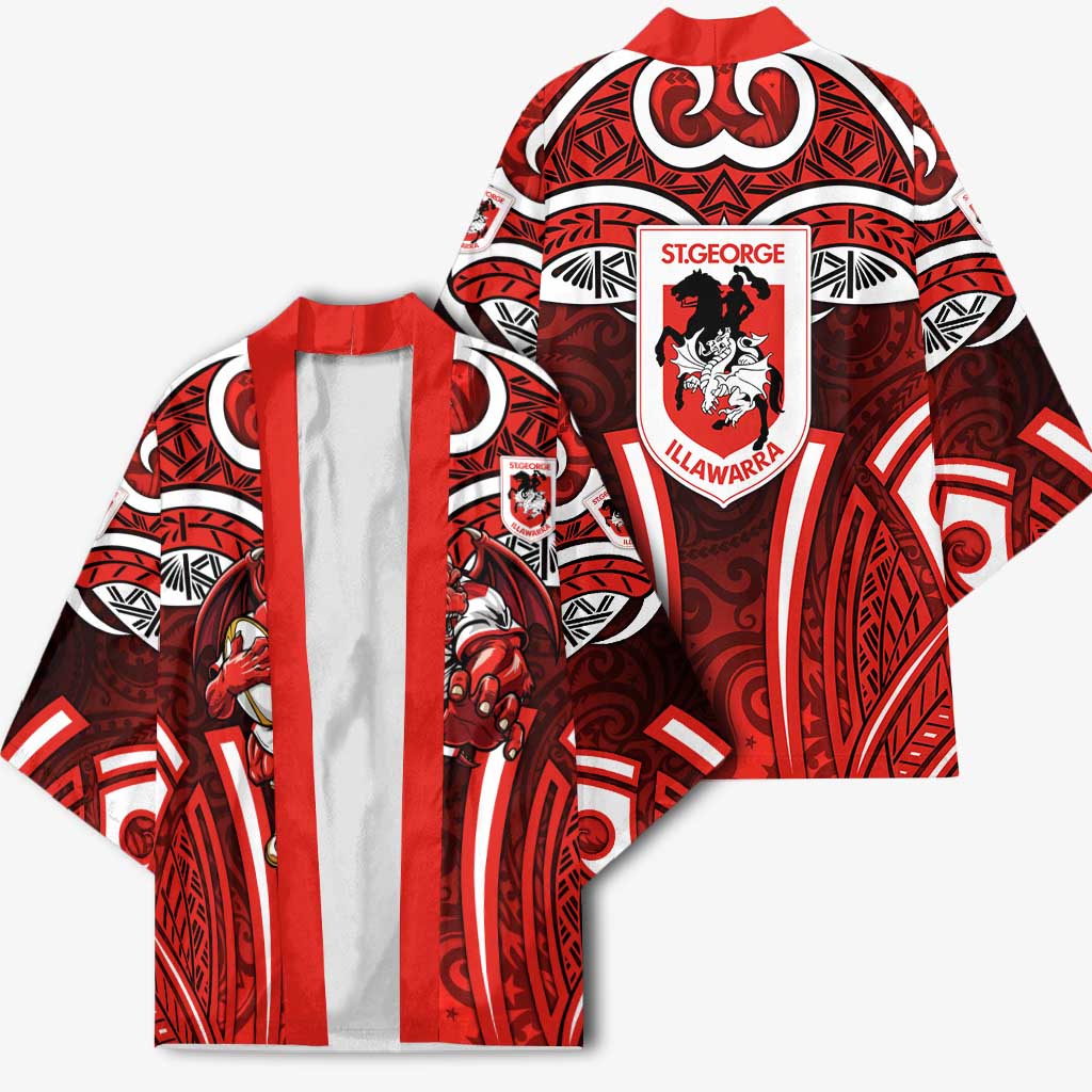 St George Illawarra Dragons Rugby Kimono Polynesian Tribal Dragon Warrior Red Pattern