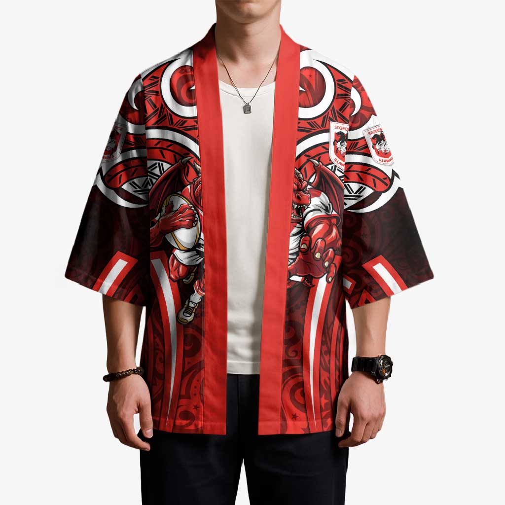 St George Illawarra Dragons Rugby Kimono Polynesian Tribal Dragon Warrior Red Pattern