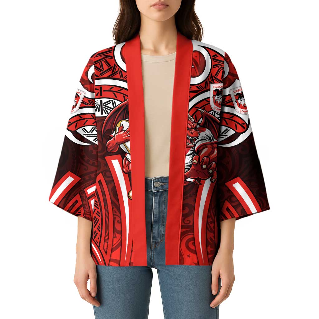 St George Illawarra Dragons Rugby Kimono Polynesian Tribal Dragon Warrior Red Pattern
