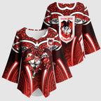 St George Illawarra Dragons Rugby Kimono Sleeve Blouse Polynesian Tribal Dragon Warrior Red Pattern