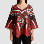 St George Illawarra Dragons Rugby Kimono Sleeve Blouse Polynesian Tribal Dragon Warrior Red Pattern