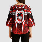 St George Illawarra Dragons Rugby Kimono Sleeve Blouse Polynesian Tribal Dragon Warrior Red Pattern