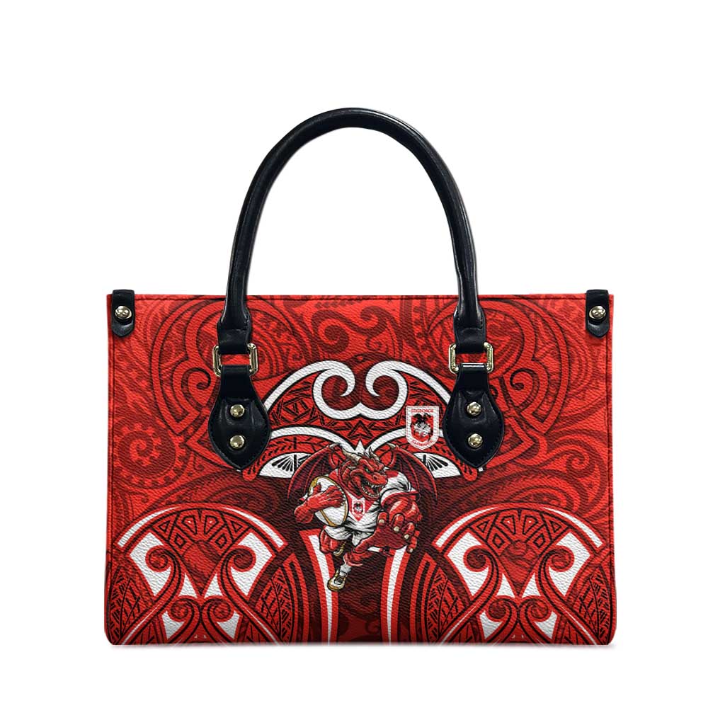 St George Illawarra Dragons Rugby Leather Bag Polynesian Tribal Dragon Warrior Red Pattern