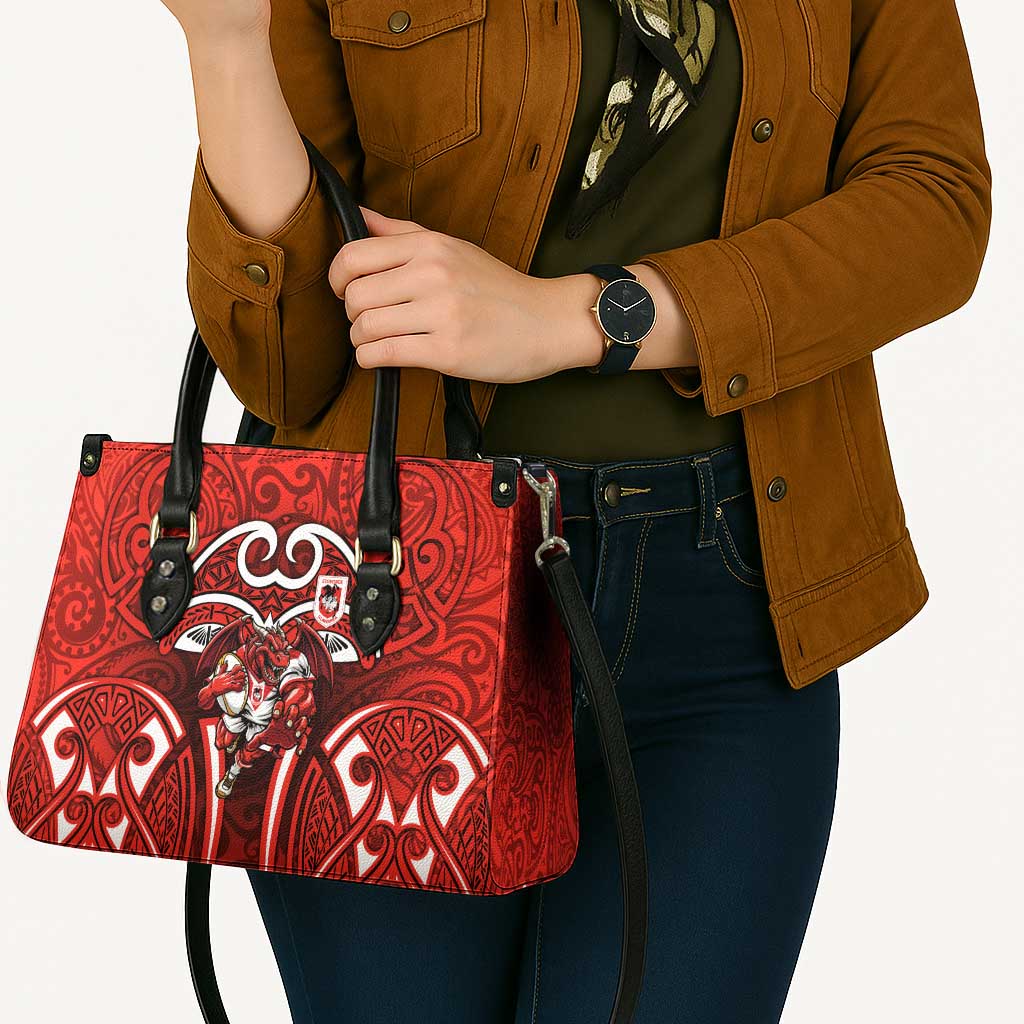 St George Illawarra Dragons Rugby Leather Bag Polynesian Tribal Dragon Warrior Red Pattern