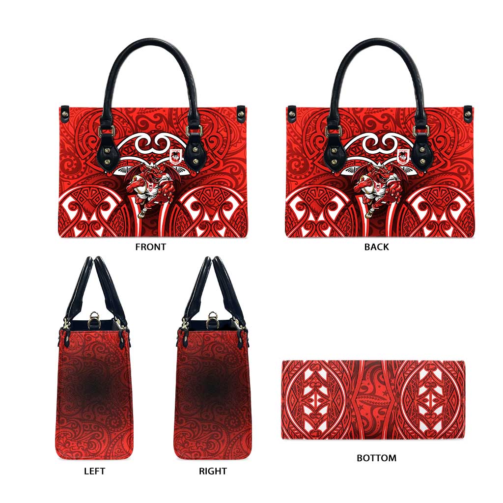 St George Illawarra Dragons Rugby Leather Bag Polynesian Tribal Dragon Warrior Red Pattern