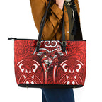 St George Illawarra Dragons Rugby Leather Tote Bag Polynesian Tribal Dragon Warrior Red Pattern