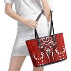 St George Illawarra Dragons Rugby Leather Tote Bag Polynesian Tribal Dragon Warrior Red Pattern