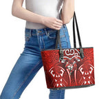 St George Illawarra Dragons Rugby Leather Tote Bag Polynesian Tribal Dragon Warrior Red Pattern