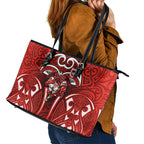 St George Illawarra Dragons Rugby Leather Tote Bag Polynesian Tribal Dragon Warrior Red Pattern