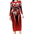 St George Illawarra Dragons Rugby Long Sleeve Bodycon Dress Polynesian Tribal Dragon Warrior Red Pattern