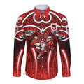 St George Illawarra Dragons Rugby Long Sleeve Button Shirt Polynesian Tribal Dragon Warrior Red Pattern