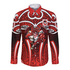 St George Illawarra Dragons Rugby Long Sleeve Button Shirt Polynesian Tribal Dragon Warrior Red Pattern