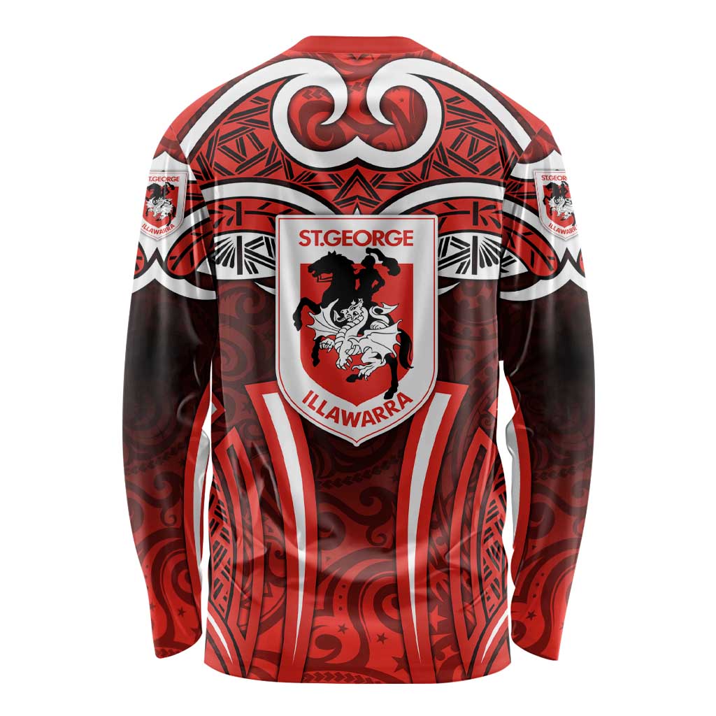 St George Illawarra Dragons Rugby Long Sleeve Shirt Polynesian Tribal Dragon Warrior Red Pattern