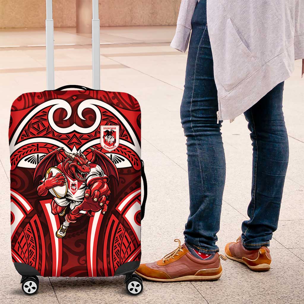 St George Illawarra Dragons Rugby Luggage Cover Polynesian Tribal Dragon Warrior Red Pattern