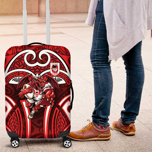 St George Illawarra Dragons Rugby Luggage Cover Polynesian Tribal Dragon Warrior Red Pattern