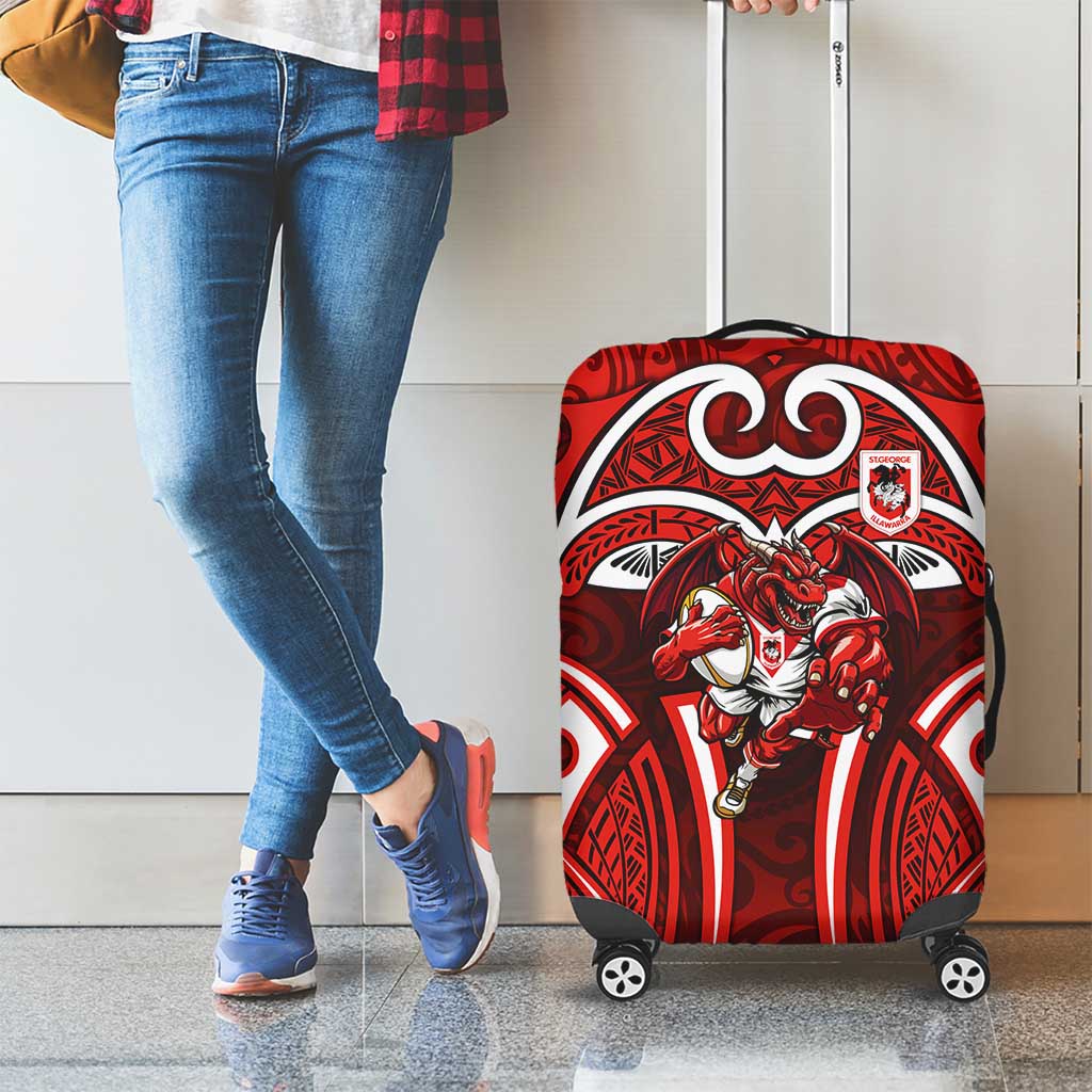St George Illawarra Dragons Rugby Luggage Cover Polynesian Tribal Dragon Warrior Red Pattern