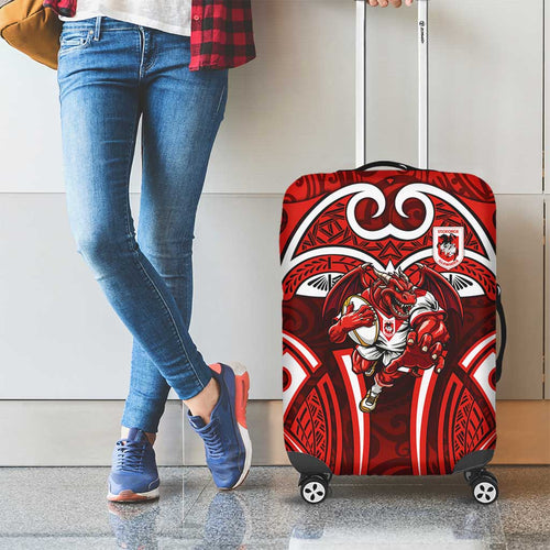 St George Illawarra Dragons Rugby Luggage Cover Polynesian Tribal Dragon Warrior Red Pattern