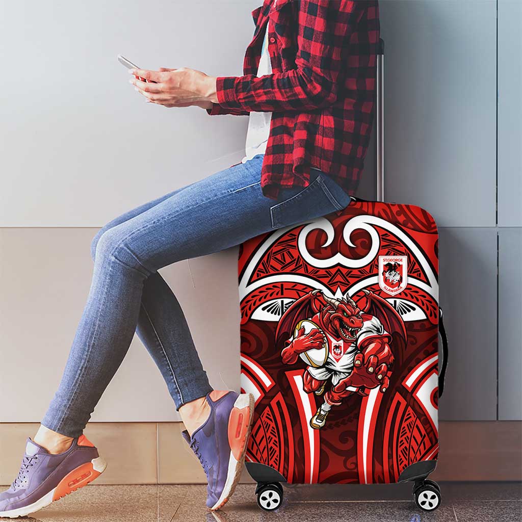 St George Illawarra Dragons Rugby Luggage Cover Polynesian Tribal Dragon Warrior Red Pattern