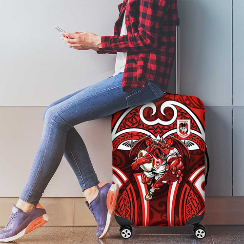 St George Illawarra Dragons Rugby Luggage Cover Polynesian Tribal Dragon Warrior Red Pattern