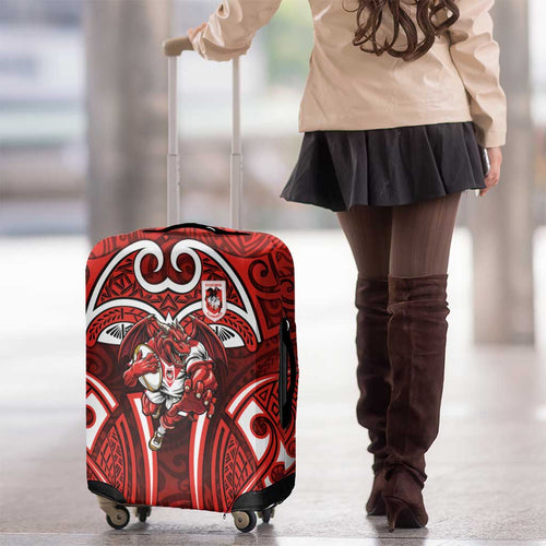St George Illawarra Dragons Rugby Luggage Cover Polynesian Tribal Dragon Warrior Red Pattern