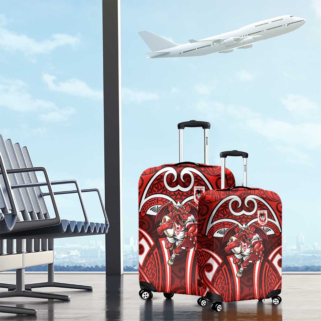 St George Illawarra Dragons Rugby Luggage Cover Polynesian Tribal Dragon Warrior Red Pattern