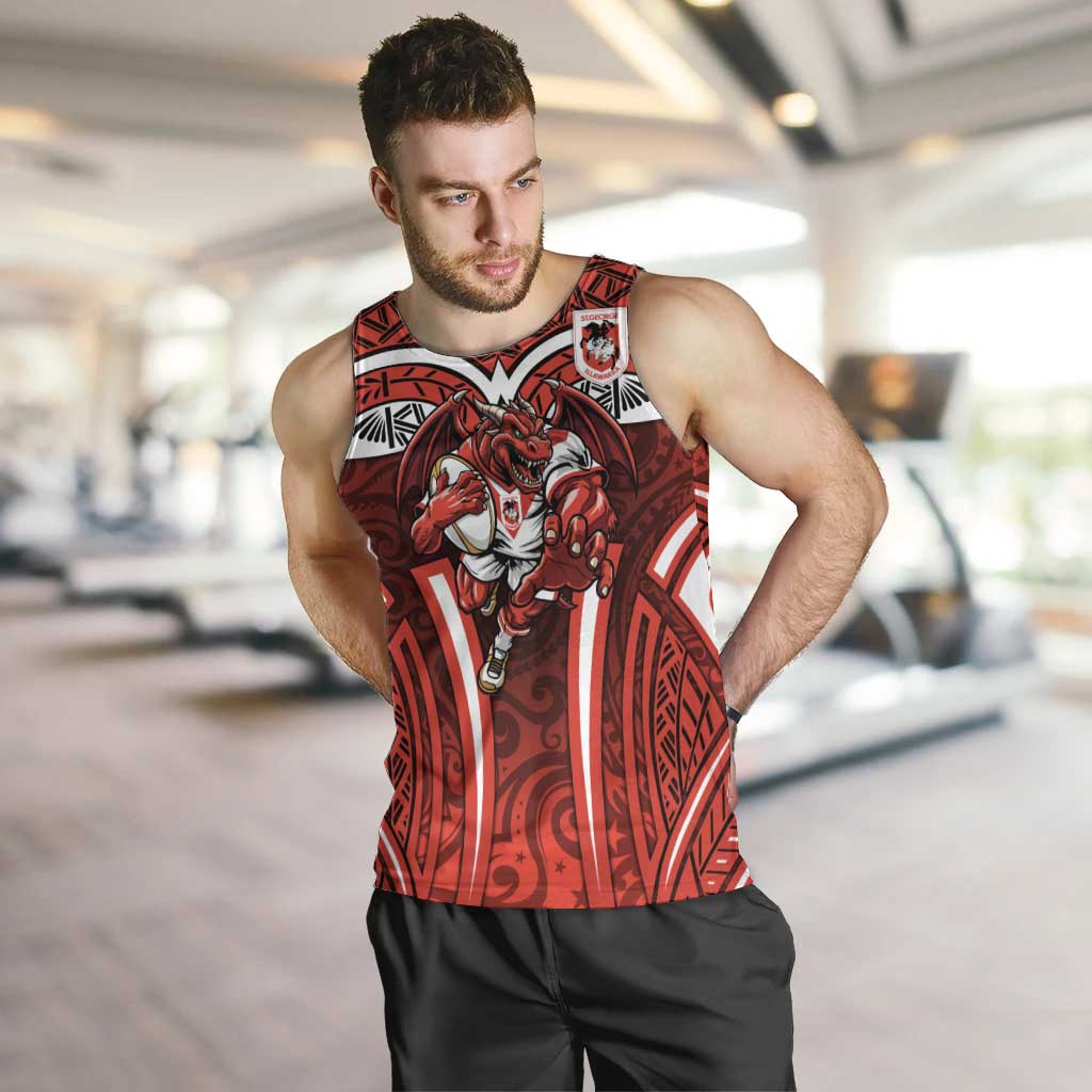 St George Illawarra Dragons Rugby Men Tank Top Polynesian Tribal Dragon Warrior Red Pattern