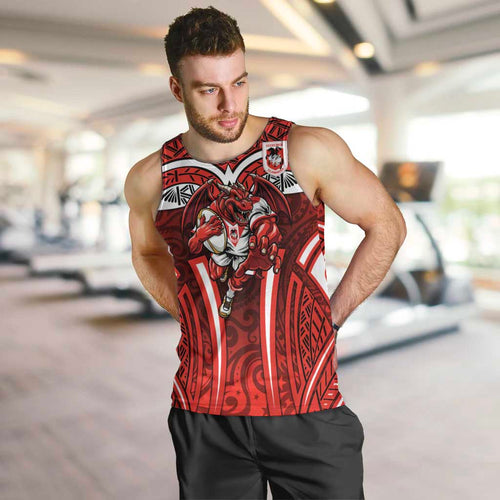 St George Illawarra Dragons Rugby Men Tank Top Polynesian Tribal Dragon Warrior Red Pattern
