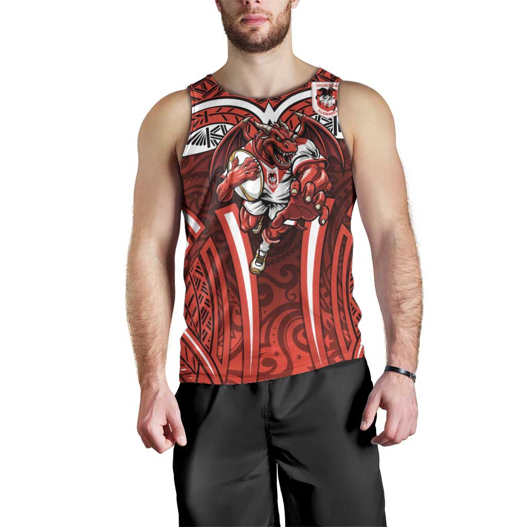 St George Illawarra Dragons Rugby Men Tank Top Polynesian Tribal Dragon Warrior Red Pattern