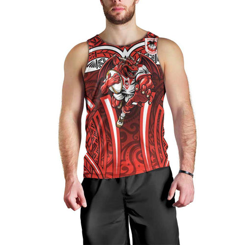 St George Illawarra Dragons Rugby Men Tank Top Polynesian Tribal Dragon Warrior Red Pattern