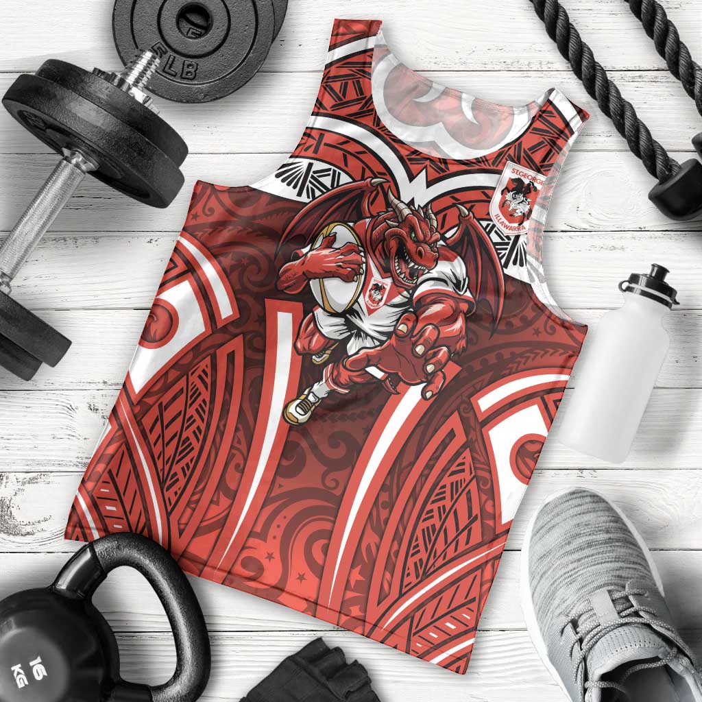St George Illawarra Dragons Rugby Men Tank Top Polynesian Tribal Dragon Warrior Red Pattern