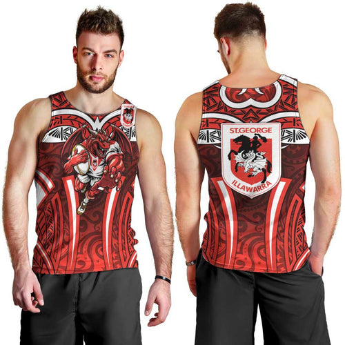 St George Illawarra Dragons Rugby Men Tank Top Polynesian Tribal Dragon Warrior Red Pattern