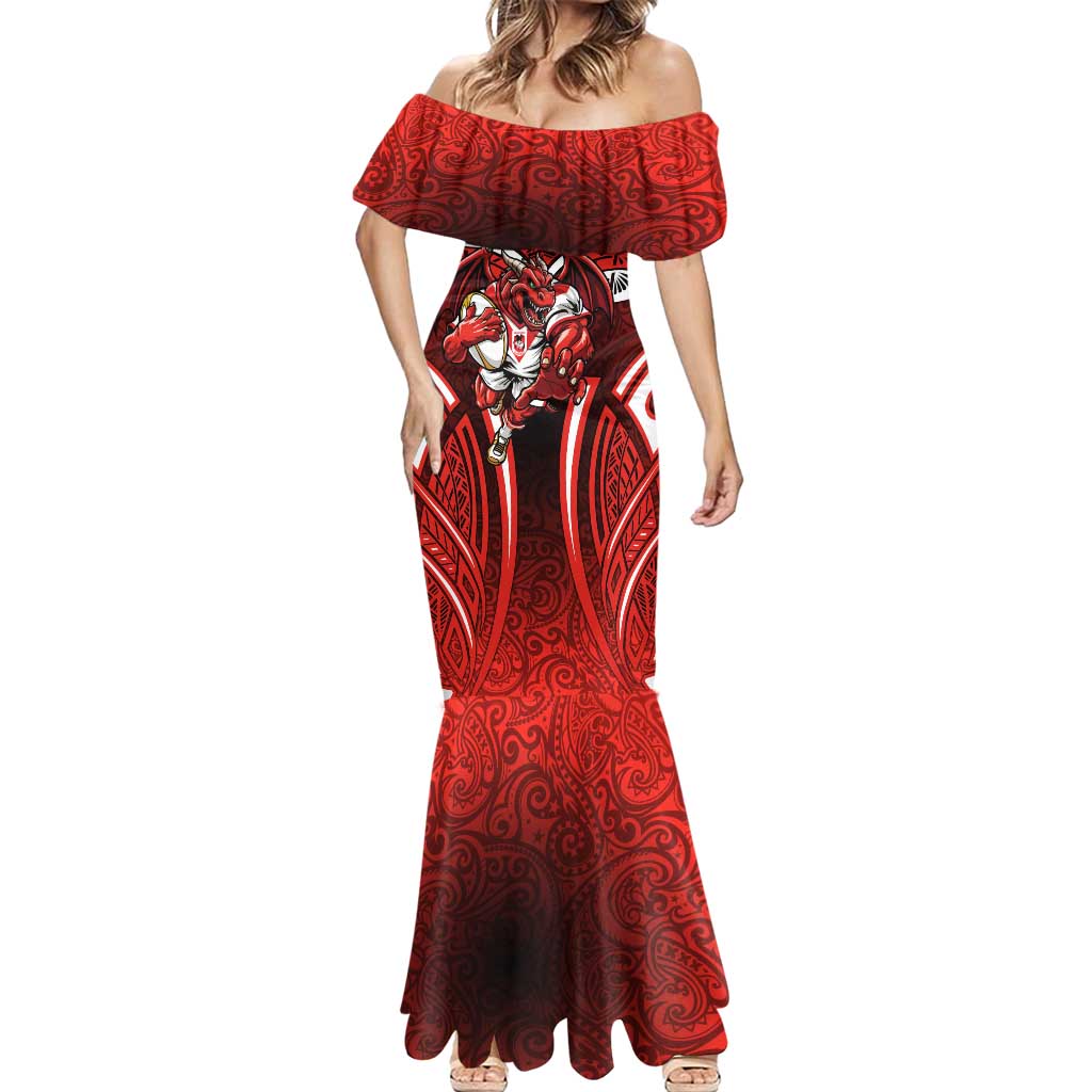 St George Illawarra Dragons Rugby Mermaid Dress Polynesian Tribal Dragon Warrior Red Pattern