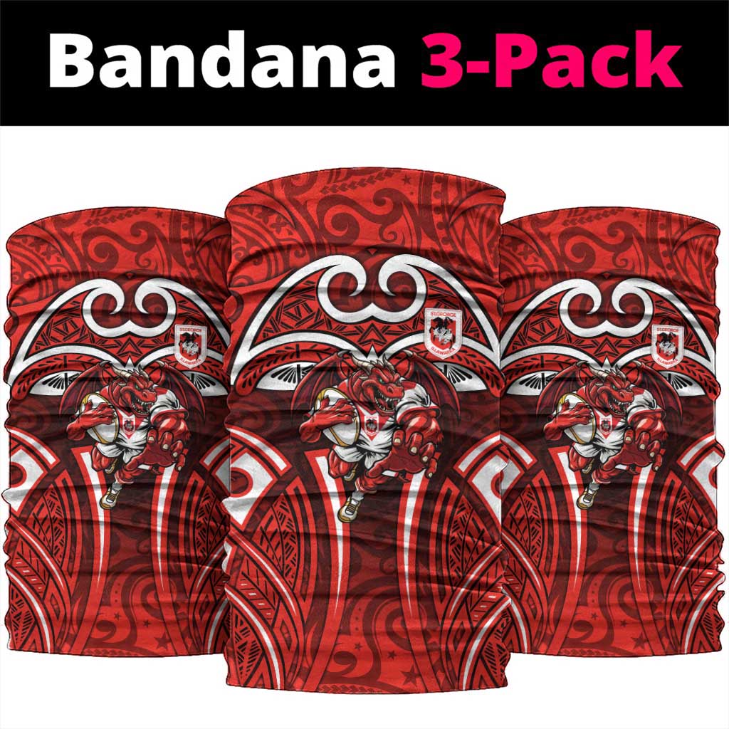 St George Illawarra Dragons Rugby Neck Gaiter Polynesian Tribal Dragon Warrior Red Pattern