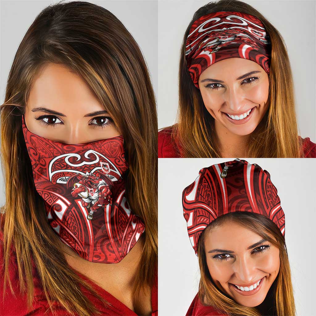 St George Illawarra Dragons Rugby Neck Gaiter Polynesian Tribal Dragon Warrior Red Pattern