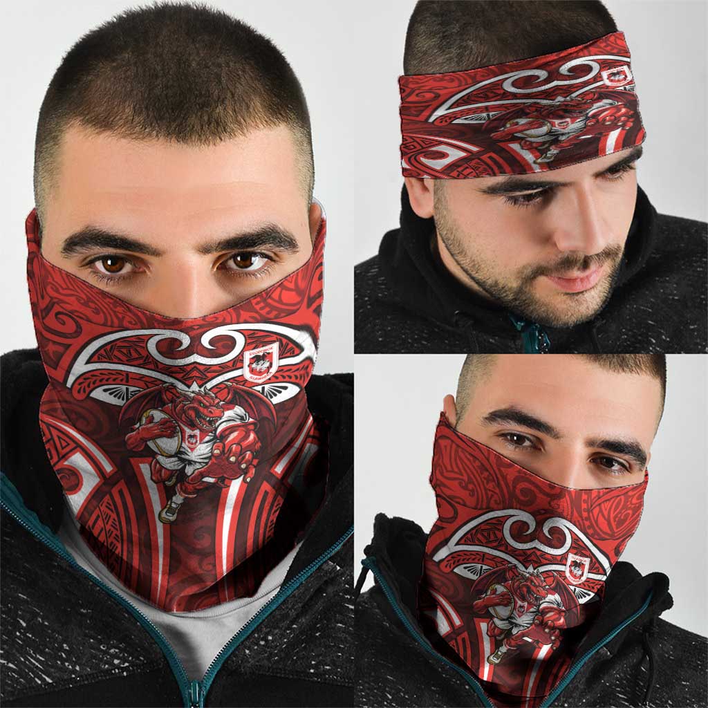 St George Illawarra Dragons Rugby Neck Gaiter Polynesian Tribal Dragon Warrior Red Pattern