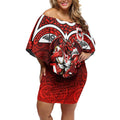St George Illawarra Dragons Rugby Off Shoulder Short Dress Polynesian Tribal Dragon Warrior Red Pattern