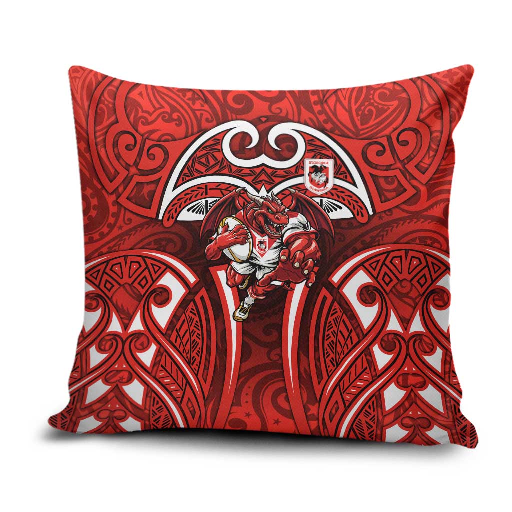 St George Illawarra Dragons Rugby Pillow Cover Polynesian Tribal Dragon Warrior Red Pattern