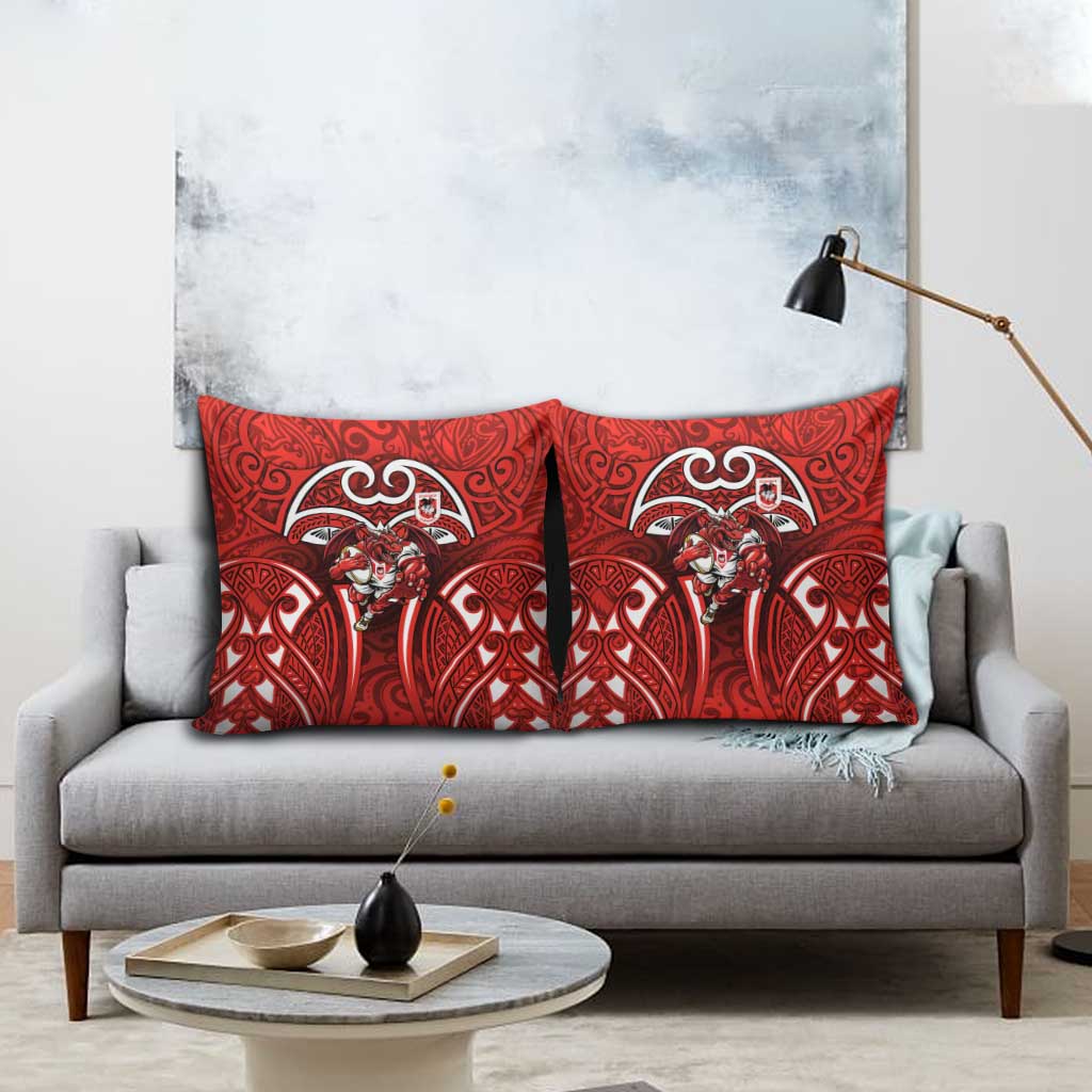 St George Illawarra Dragons Rugby Pillow Cover Polynesian Tribal Dragon Warrior Red Pattern