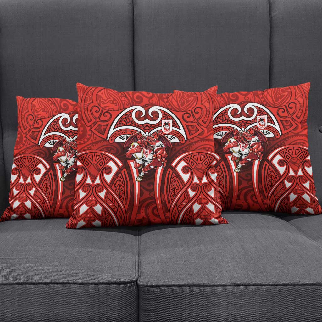 St George Illawarra Dragons Rugby Pillow Cover Polynesian Tribal Dragon Warrior Red Pattern