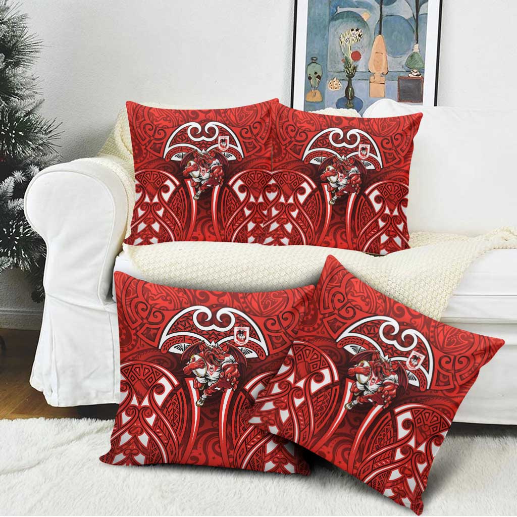St George Illawarra Dragons Rugby Pillow Cover Polynesian Tribal Dragon Warrior Red Pattern