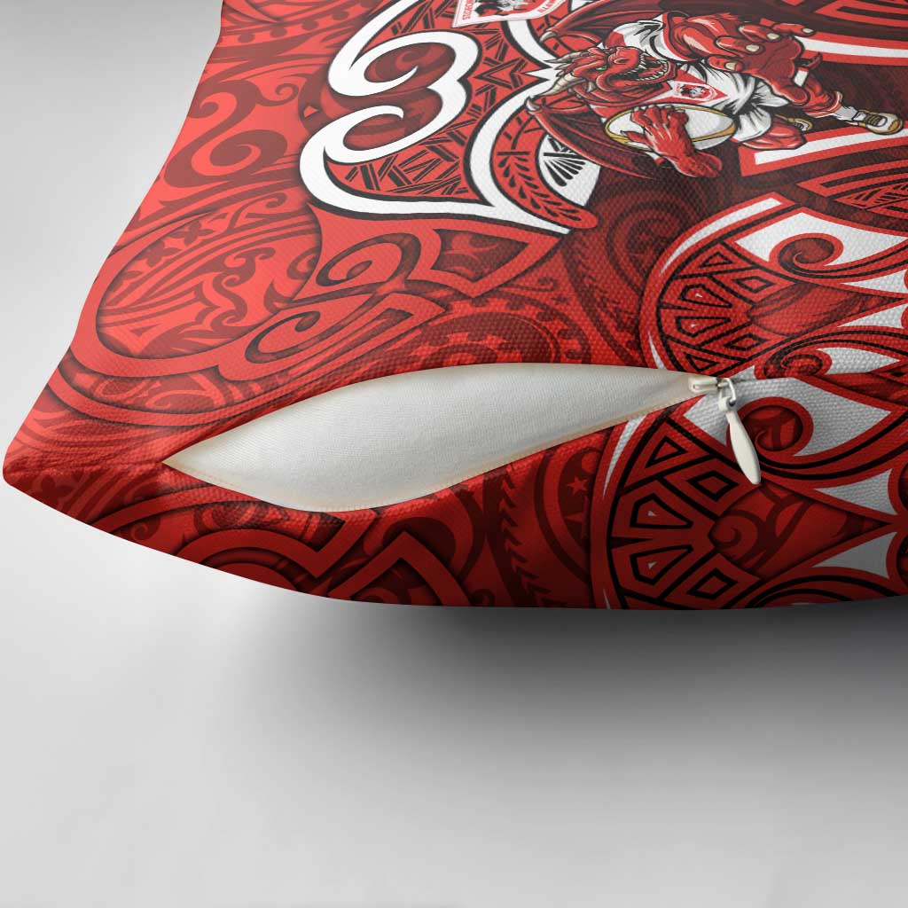 St George Illawarra Dragons Rugby Pillow Cover Polynesian Tribal Dragon Warrior Red Pattern