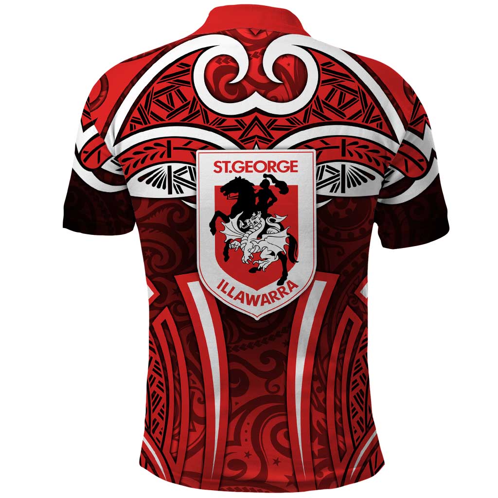St George Illawarra Dragons Rugby Polo Shirt Polynesian Tribal Dragon Warrior Red Pattern