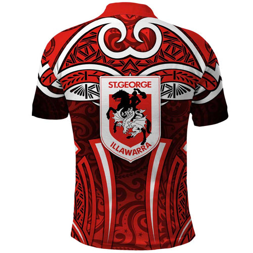 St George Illawarra Dragons Rugby Polo Shirt Polynesian Tribal Dragon Warrior Red Pattern