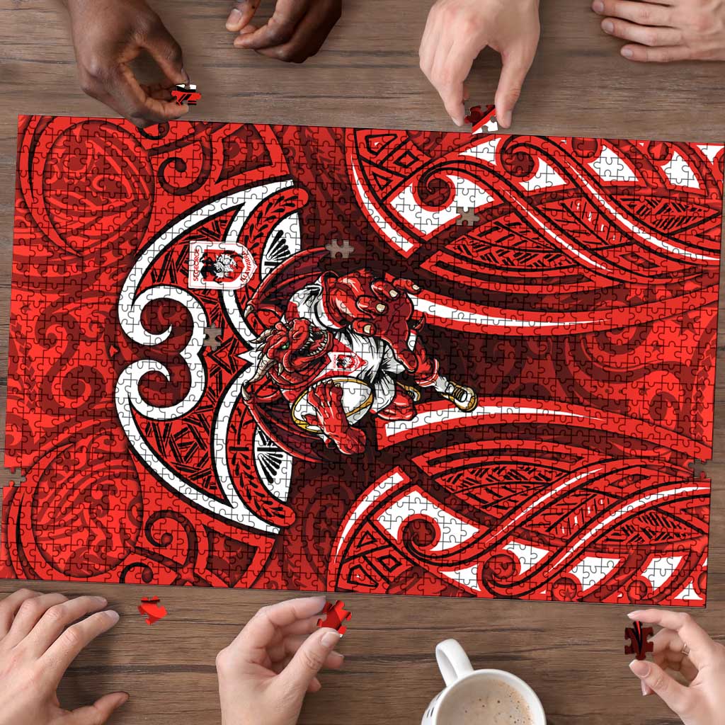 St George Illawarra Dragons Rugby Puzzle Polynesian Tribal Dragon Warrior Red Pattern