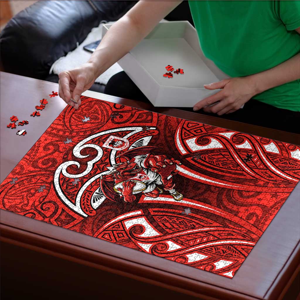 St George Illawarra Dragons Rugby Puzzle Polynesian Tribal Dragon Warrior Red Pattern